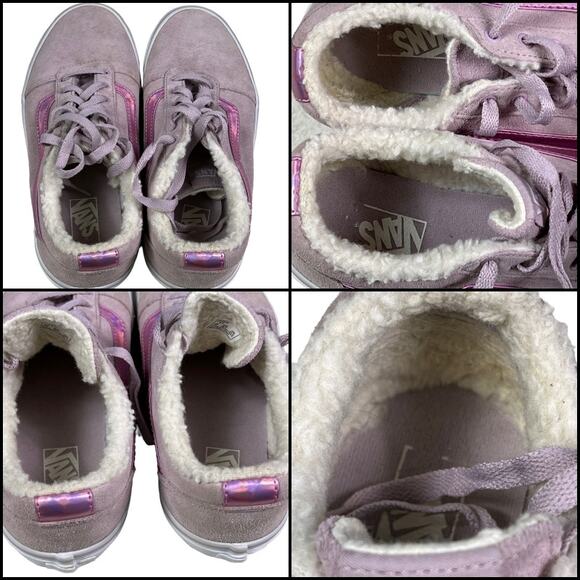 Vans Pink Suede Old Skool Sherpa Lined Sneakers Holographic Stripe US Missy 5.0 - Picture 7 of 12